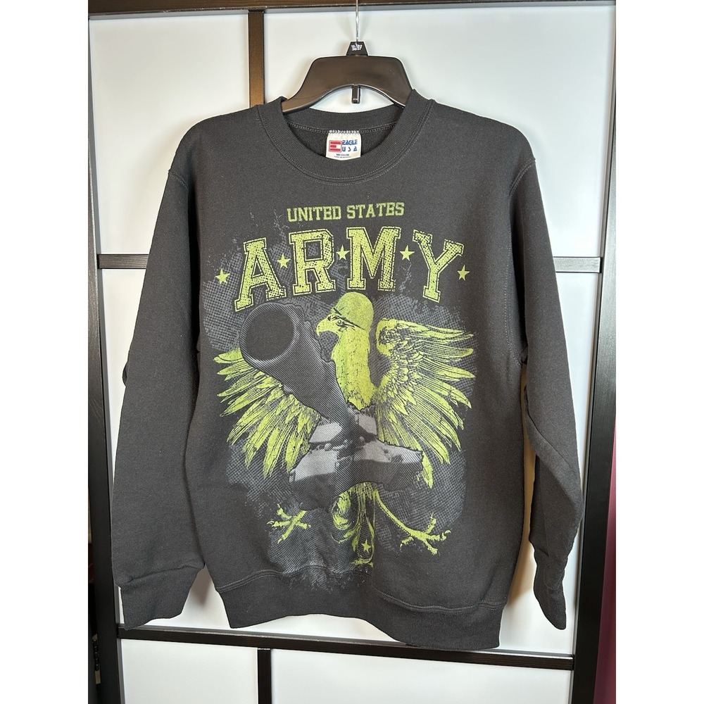 Vtg‎ 90s Eagle USA Army Crewneck Sweatshirt Medium Black Neon Green Eagle Tank